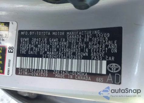 2010 Toyota Corolla z USA, uszkodzony, nr VIN 2T1BU4EE0AC303697